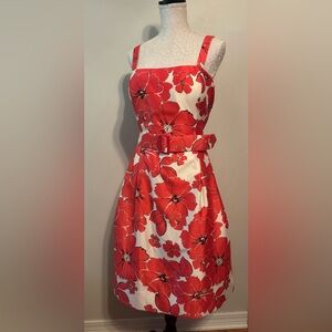 Jessica H.  Pink and Cream Floral Strapless Belted Dress